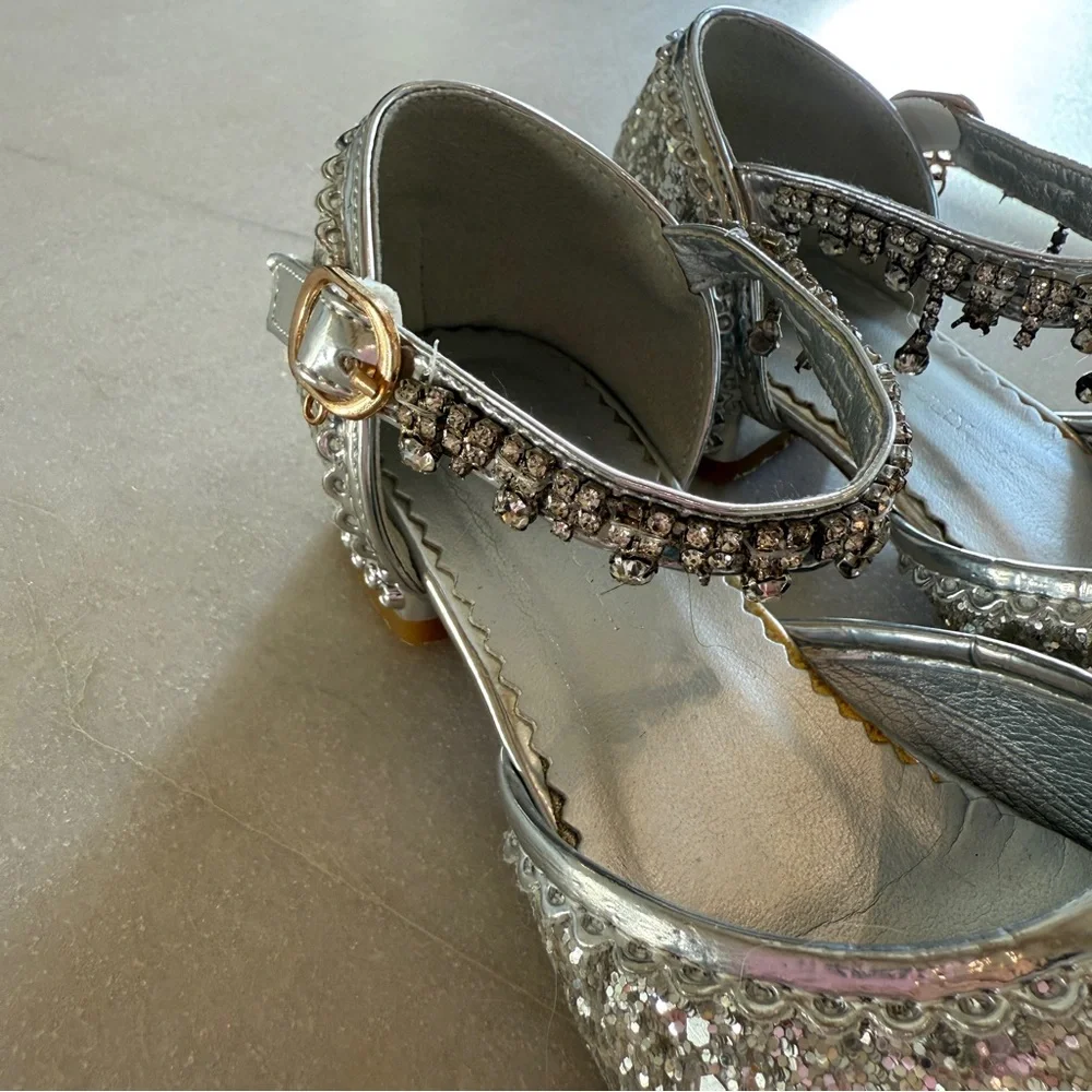 Trish Scully Miss Rodeo Silver Glitter Dress Shoes Girls Size 12 Jeweled Strap